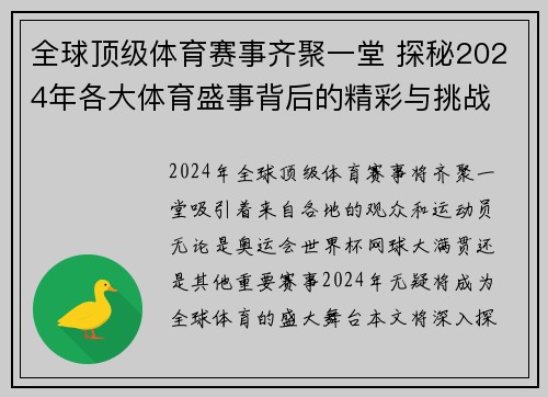 全球顶级体育赛事齐聚一堂 探秘2024年各大体育盛事背后的精彩与挑战 - 副本